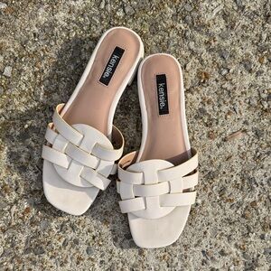 Kensie Janaya Woven Slide Sandals Cream/Off White Size 7M Square Toe